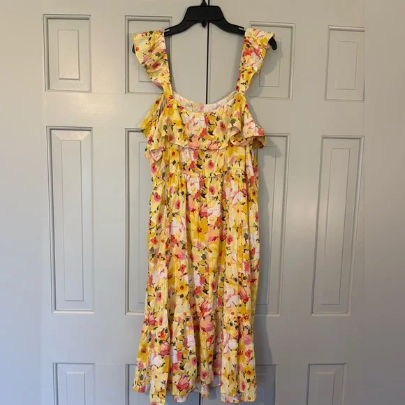 Lauren Conrad XXL Floral Yellow Ruffle Tank Midi Linen Blend Dress Easter Spring - Picture 5 of 7
